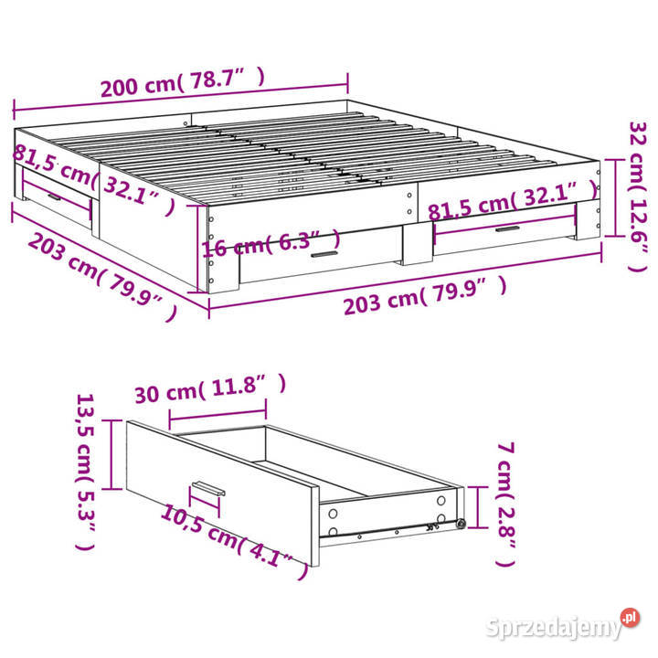 Rama łóżka z szufladami biała 200x200 WM3280356 Warszawa sprzedam