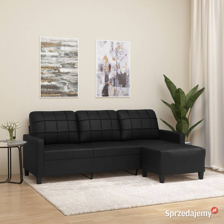 3osobowa sofa z podnóżkiem czarna 180 sztuczna mazowieckie sprzedam
