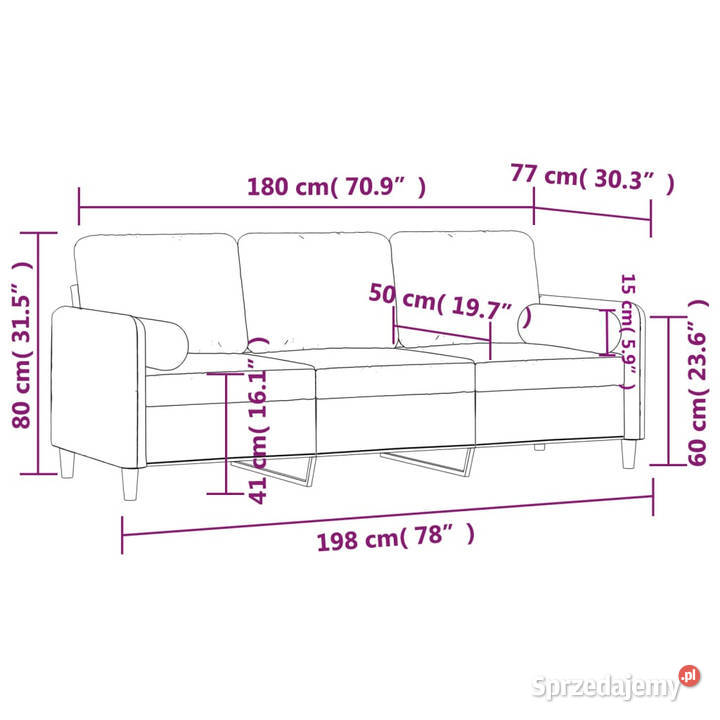 3osobowa sofa z poduszkami niebieska 180 aksamit Warszawa