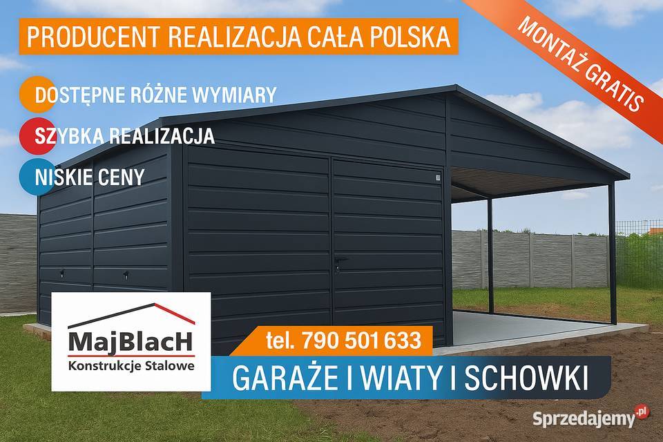 Ładny GRAFITOWY Garaż BlaszanySchowek TANIE Wołów