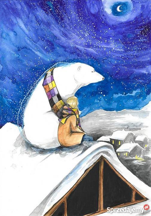 CIEPŁY SZALIK akwarela artystki Adriany Laube Katowice