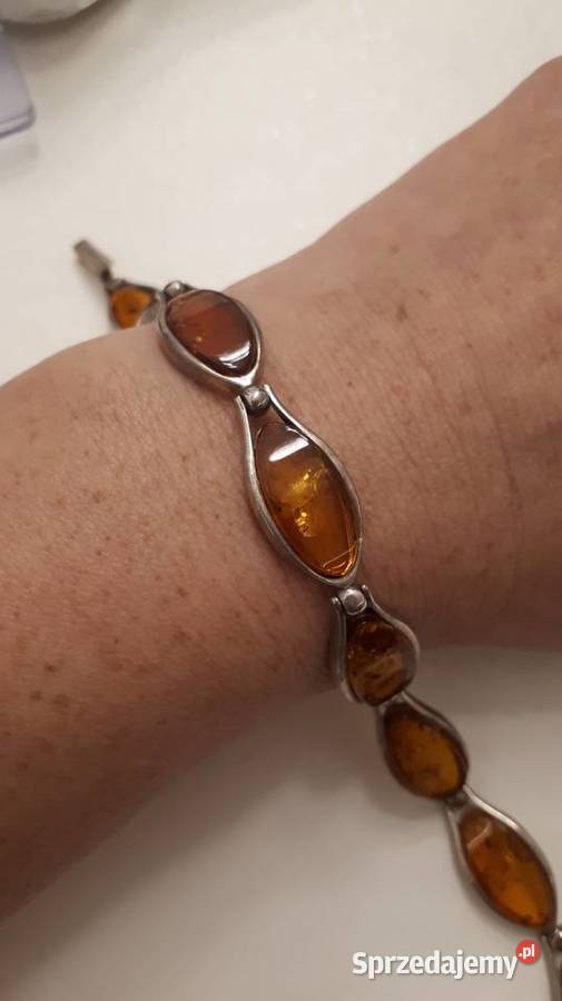 Bransoleta srebrna z bursztynami srebro mazowieckie