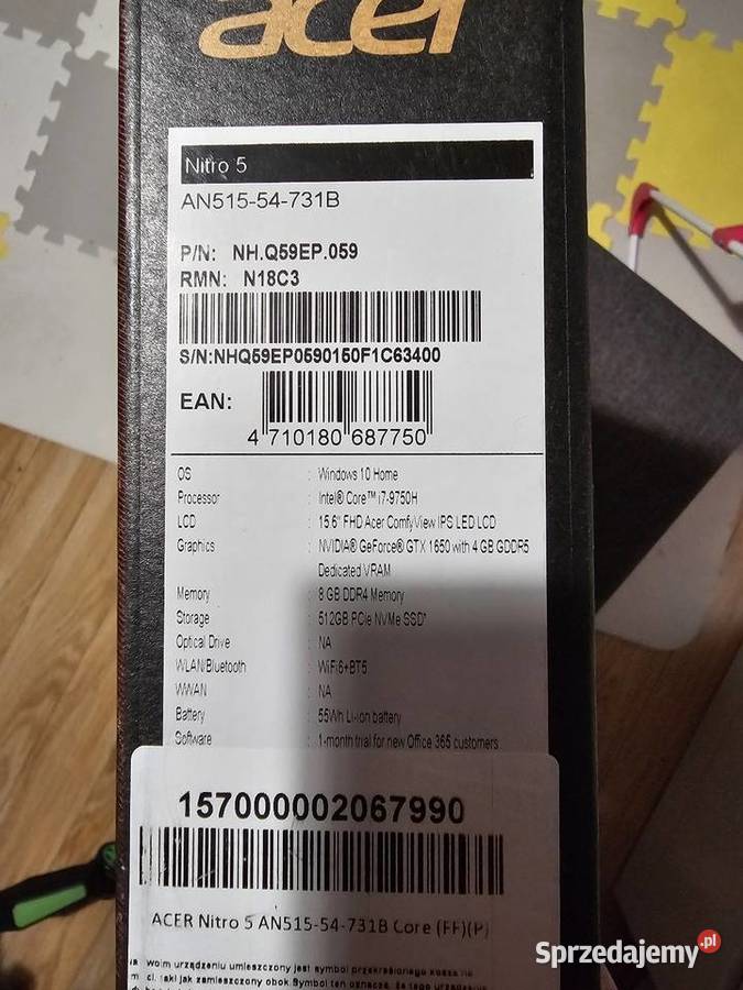 Acer nitro 5 i7 512 gb ssd 8gb ram gtx 1650 Acer Poznań