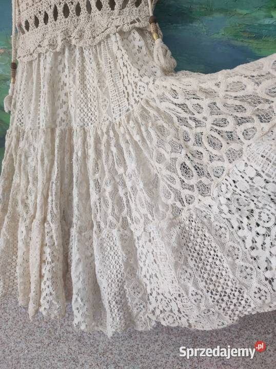 ZARA sukienka koronkowa ażurowa boho rozszerzana brązowy/beżowy Kielce