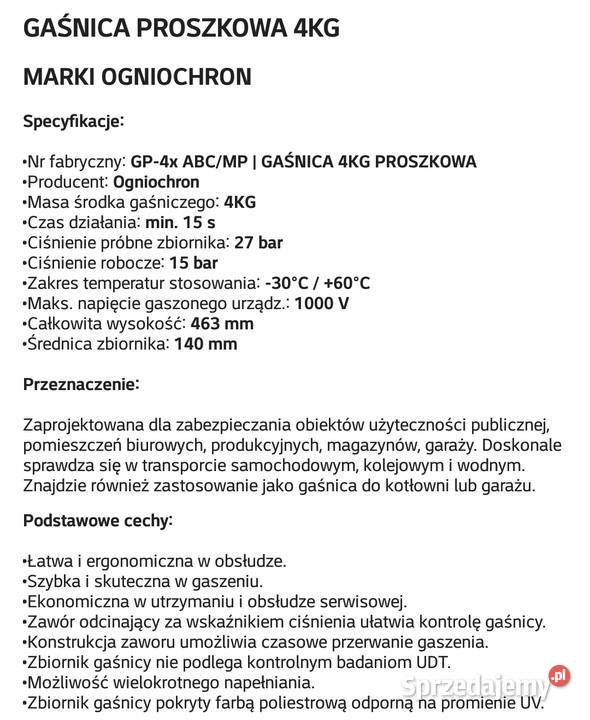 Gaśnica Proszkowa 4 ABC dolnośląskie Kamieniec Ząbkowicki