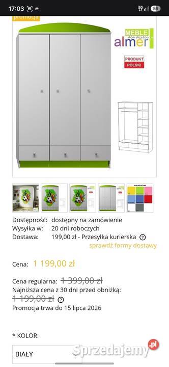 Szafa 120 x 190 biała dziecięca Dom i Ogród Lichwin