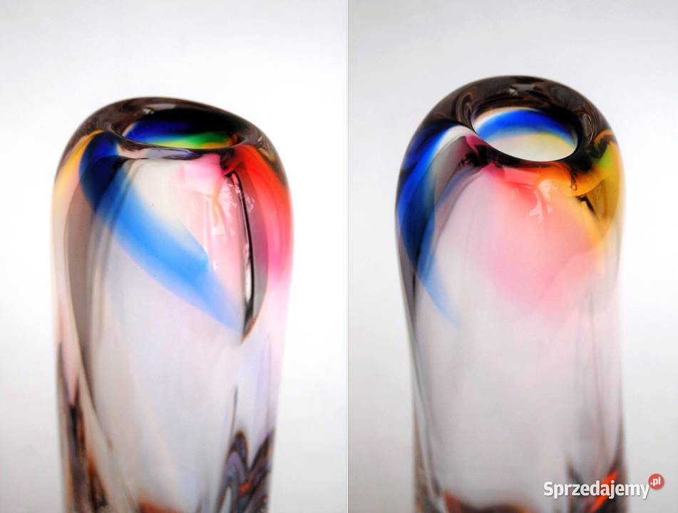 Wazon i popielniczka szkło kryształ Bohemia wielokolorowy