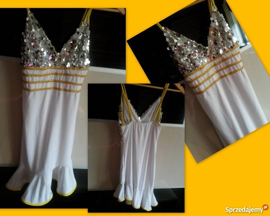 Śliczna sukienka biała asymetryczna falbany sprzedam