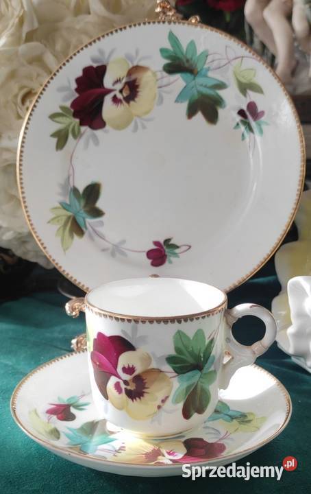 Stare trio z wzorem bratków w odcieniach fioletu Pabianice