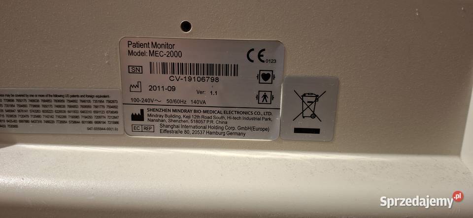 Kardiomonitory Mindray MEC 2000 dwa Czytaj opis Zielona Góra
