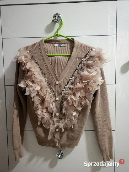 Sweter beżowy brąz pióra dolnośląskie Kłodzko