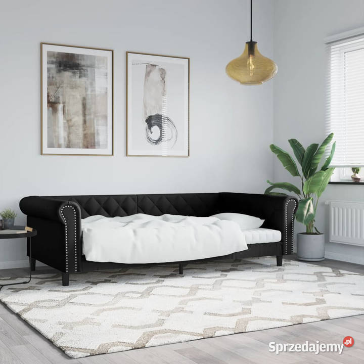 Sofa z funkcją spania czarna obita sztuczną 235cm Łóżka Warszawa