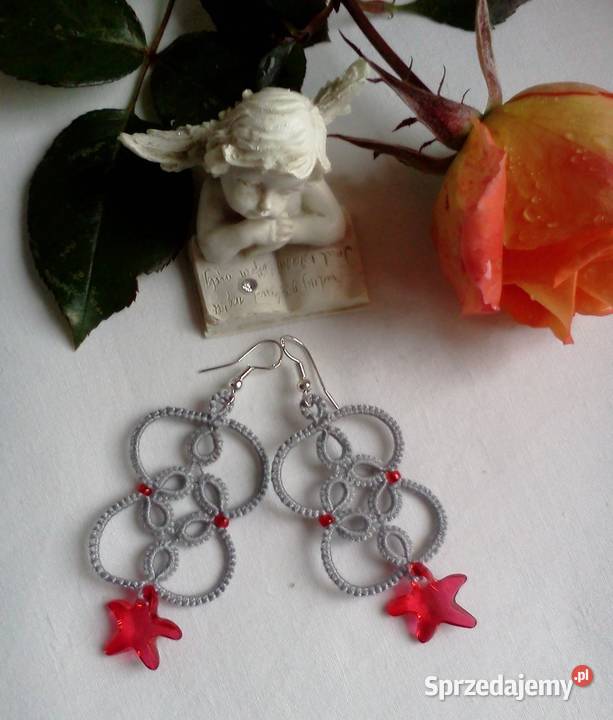 Kolczyki frywolitkowe małopolskie Wiśniowa sprzedam