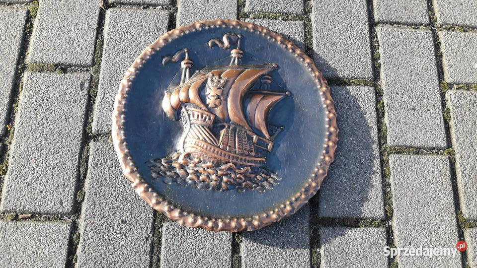 Stary miedzioryt PRL statek żąglowiec Gdańsk pomorskie