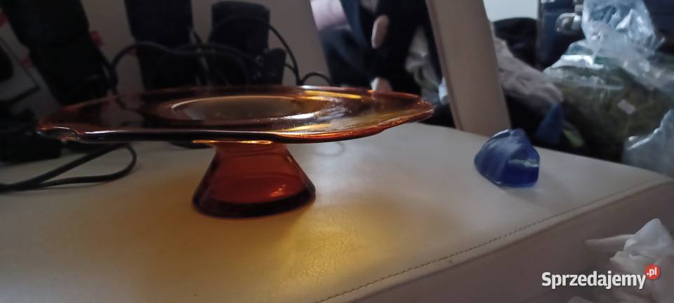 bursztynowa szklana patera na nóżcce vintagena inny kolor Poznań sprzedam
