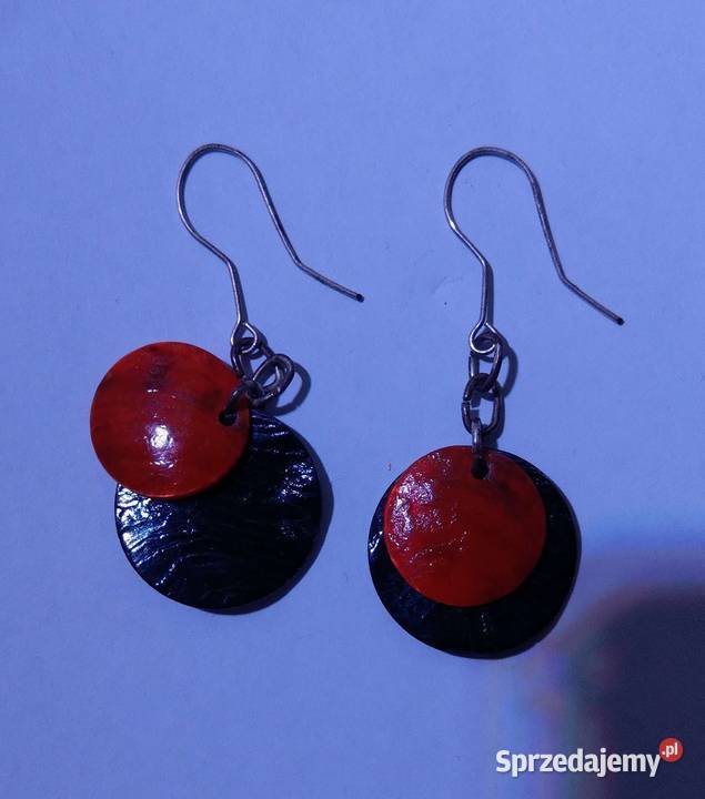 Czerwono czarne kolczyki masa perłowa wysyłka mazowieckie Warszawa
