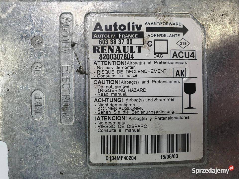 SENSOR AIRBAG RENAULT MEGANE 8200307804 Pozostałe Lipno