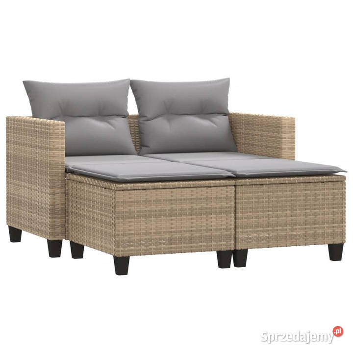 Sofa ogrodowa 2osobowa ze stołkami beżowa rattan Warszawa