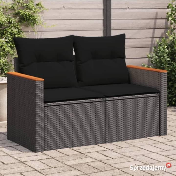 Sofa ogrodowa z poduszkami 2osobowa czarna Krzesła ogrodowe Wschowa