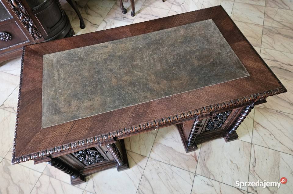 Dębowe biurko neorenesansowe z końca XIX wieku Szczecin