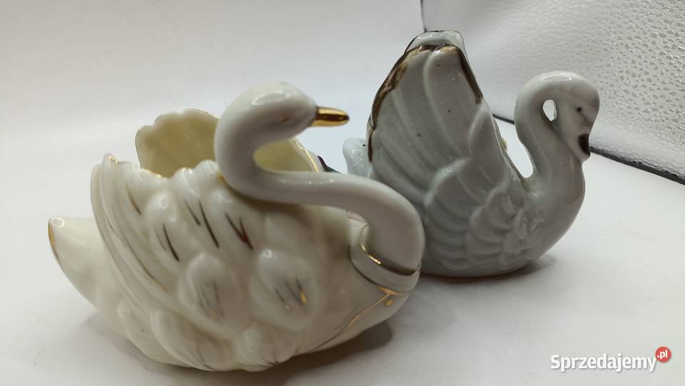Figurki ceramiczne ptaki małe białe łabędzie Zamość