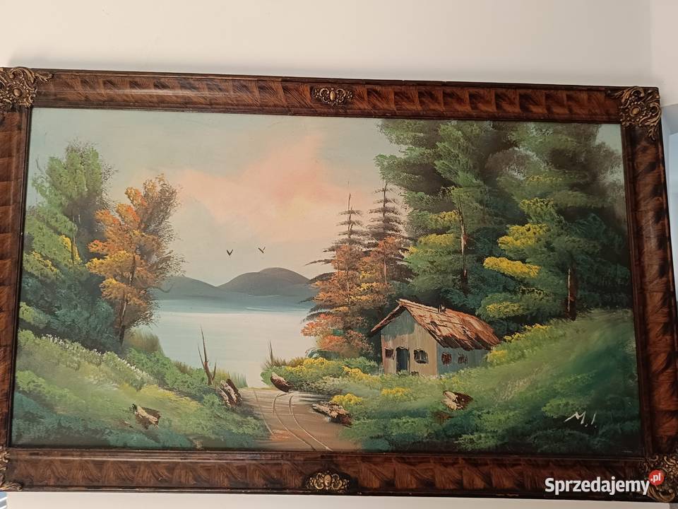 Obraz olejny na płótnie w pięknej ramie Górski Obrazki i obrazy