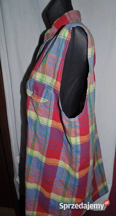 Oryginalna kolorowa koszula w kratkę bez rękawów podkarpackie Krosno