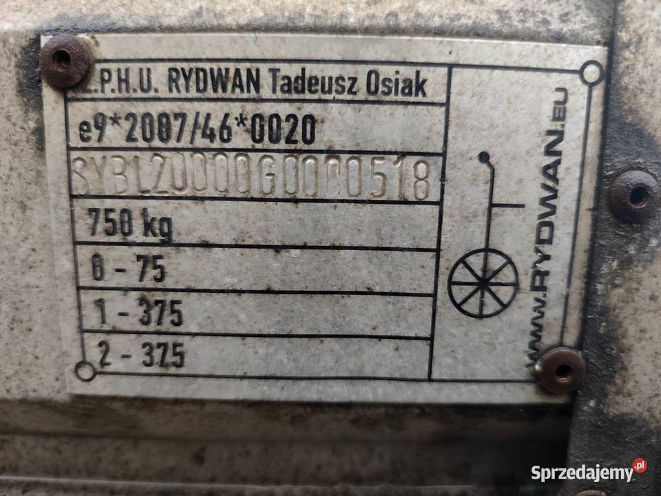 Przyczepa RYDWAN Dwuosiowa DMC 750 320 x 150