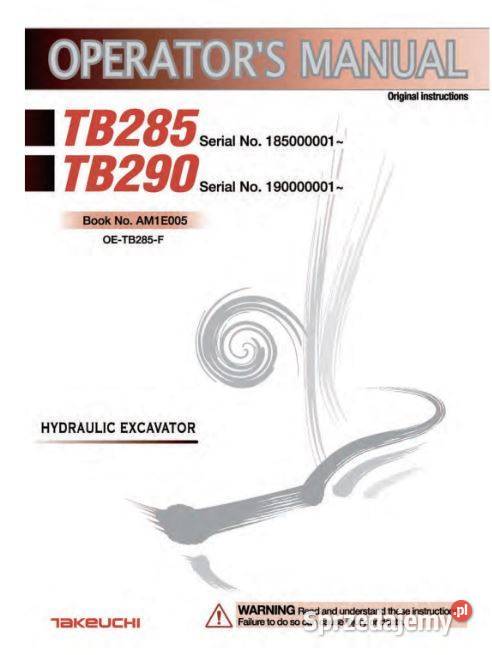 Takeuchi TB260 TB230 TB285 TB290 instrukcja Kielce sprzedam