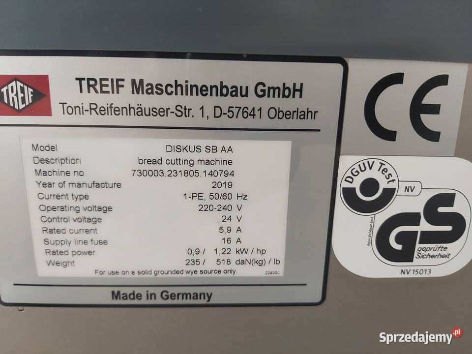 Krajalnica do chleba TREIF model DISKUS SB kujawsko-pomorskie Bydgoszcz