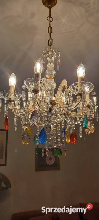 Szklany sześcioramienny żyrandol z kolorowymi Skierniewice