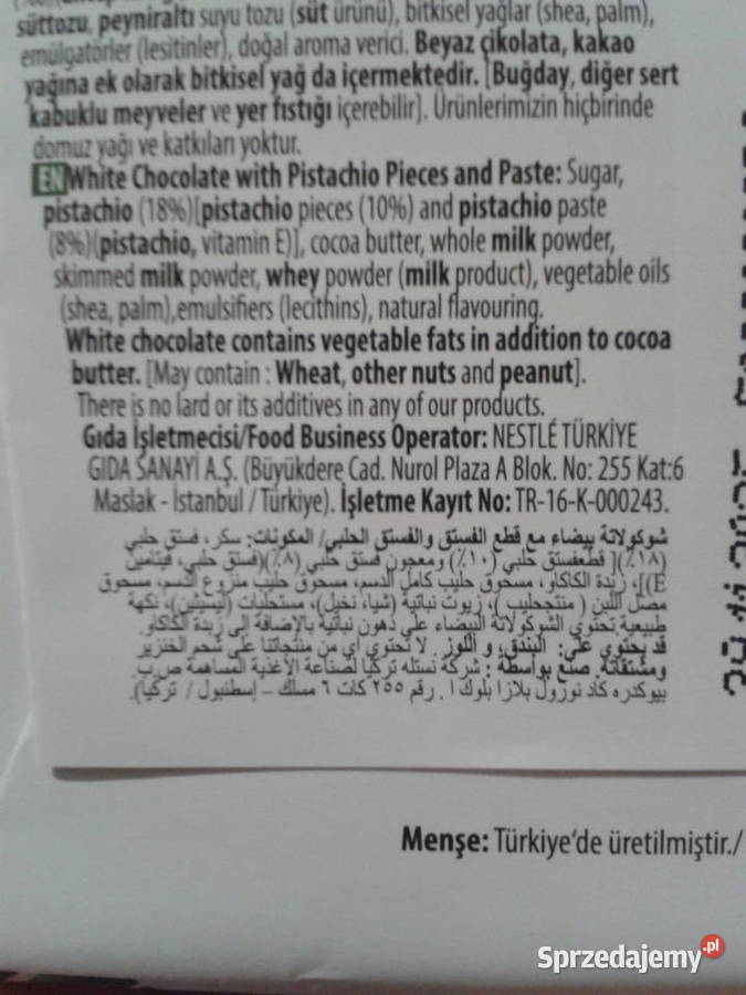 DAMAK EZME Turecka biała czekolada z pistacjami Wołczyn