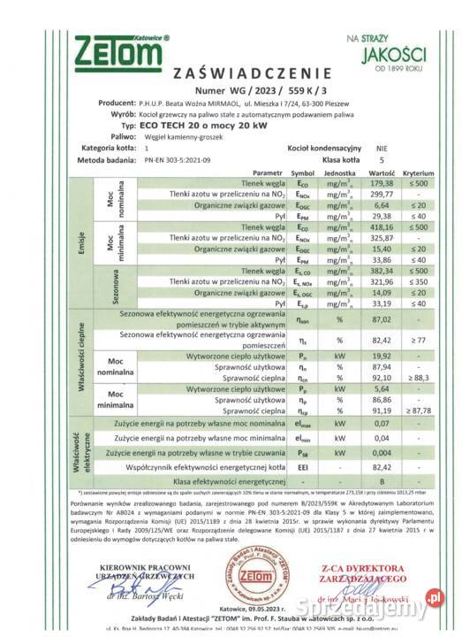 Kocioł piec co 20kW do 180m2 groszek 5 klasa Pleszew
