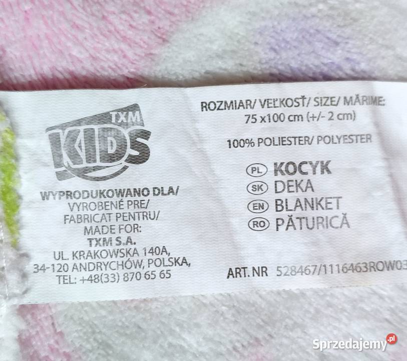 Kocyk słoniki 75x100 TMX Kids różowy Katowice