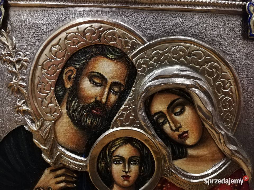 Piękna ikona przedstawiająca Świętą Rodzinę Łódź