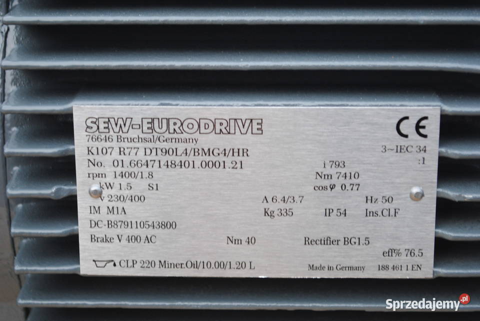Motoreduktor kątowy 15kw 18obrmin z hamulcem SEW lubuskie sprzedam
