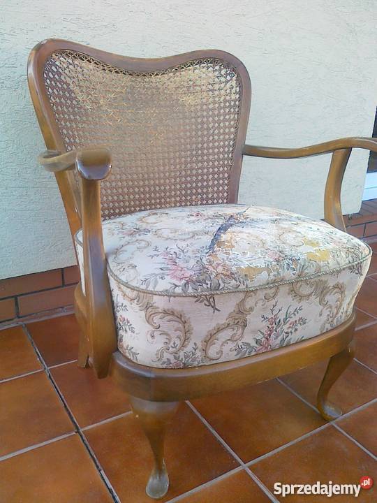 Fotel stylowy ludwik na giętych nóżkach z rafią 0cm