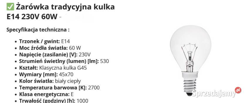 ŻARÓWKA TRADYCYJNA KLASYCZNA KULKA G45 E14 60W Szczecin