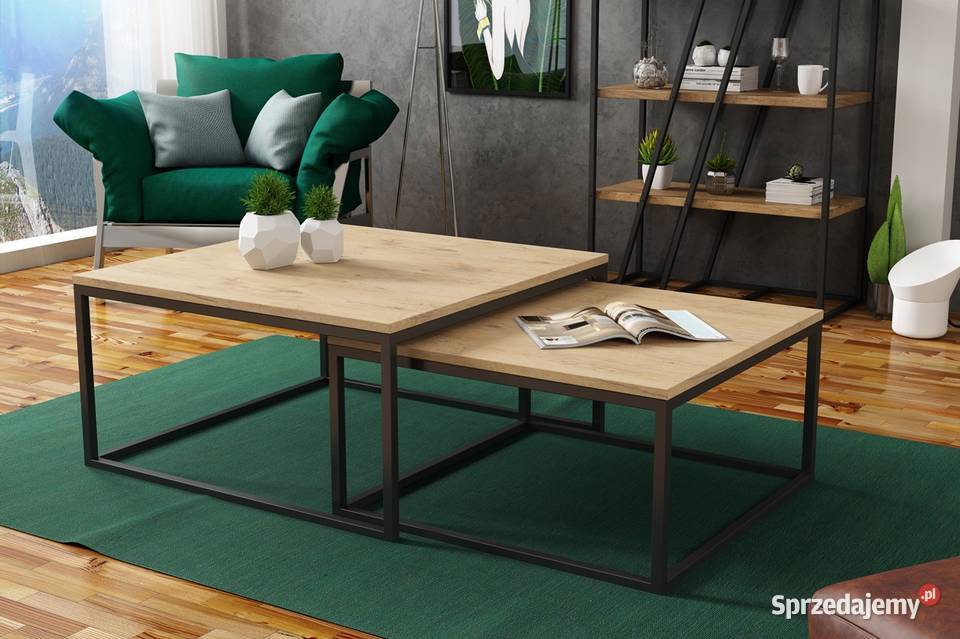 Nowoczesny stolik kawowy 2w1 na czarnych Piotrków Trybunalski