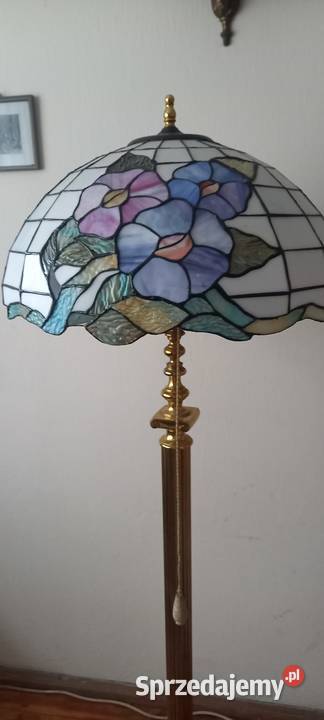 Piękna mosiężna lampa podłogowa witraż w stylu Skierniewice