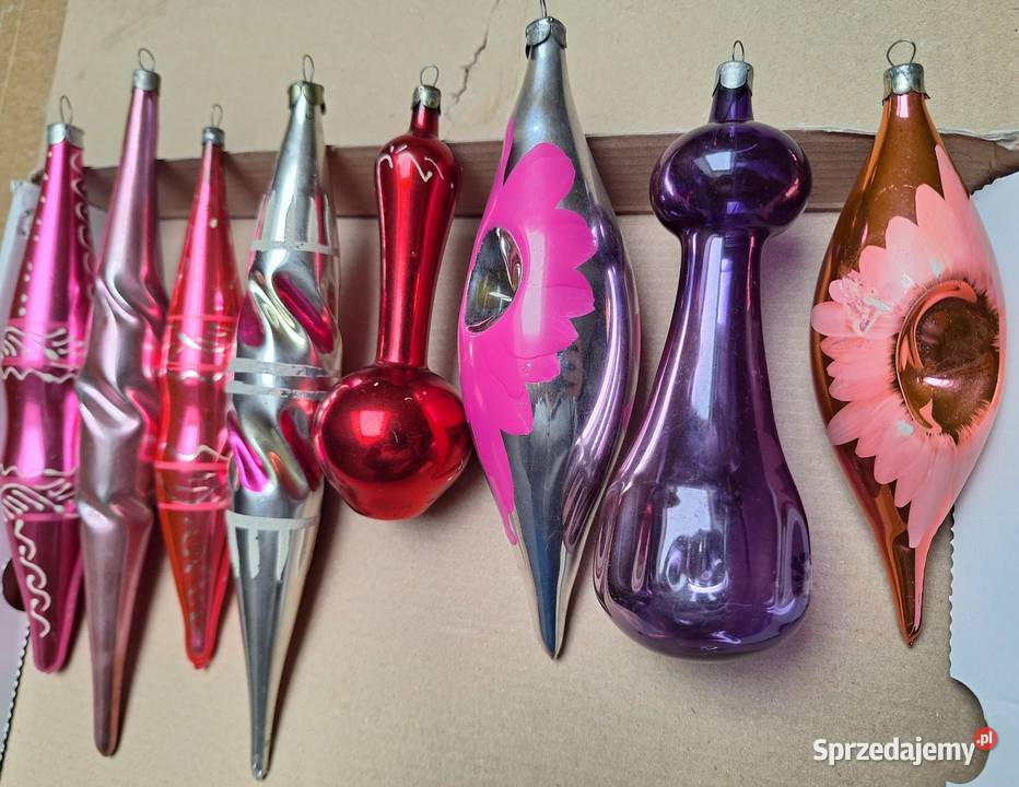 Bombka PRL stara kształtka na choinkę zestaw wielokolorowy Kalisz