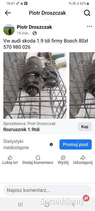 Rozrusznik vw audi skoda 19 tdi Rok produkcji 2000 dolnośląskie Sobótka