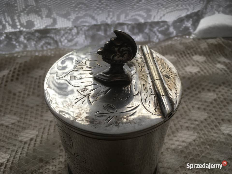 Pojemnik na tabakę herbatę tytoń posrebrzany Kraków