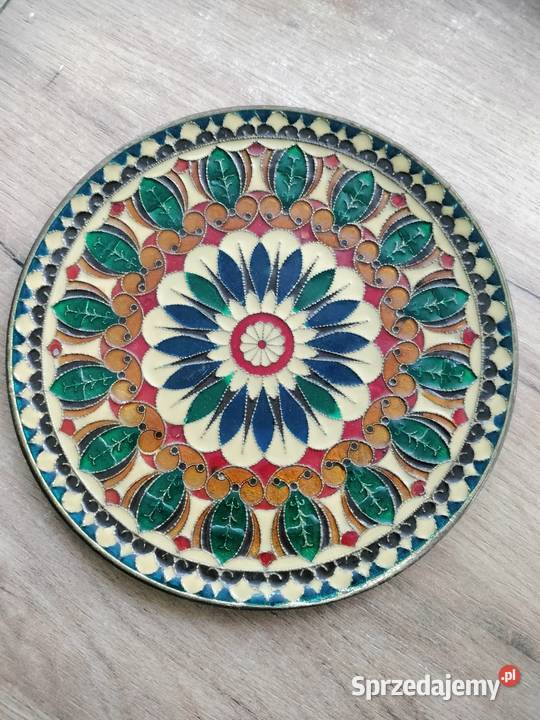 Mosiężny talerz emaliowany czasy PRL Choszczno sprzedam