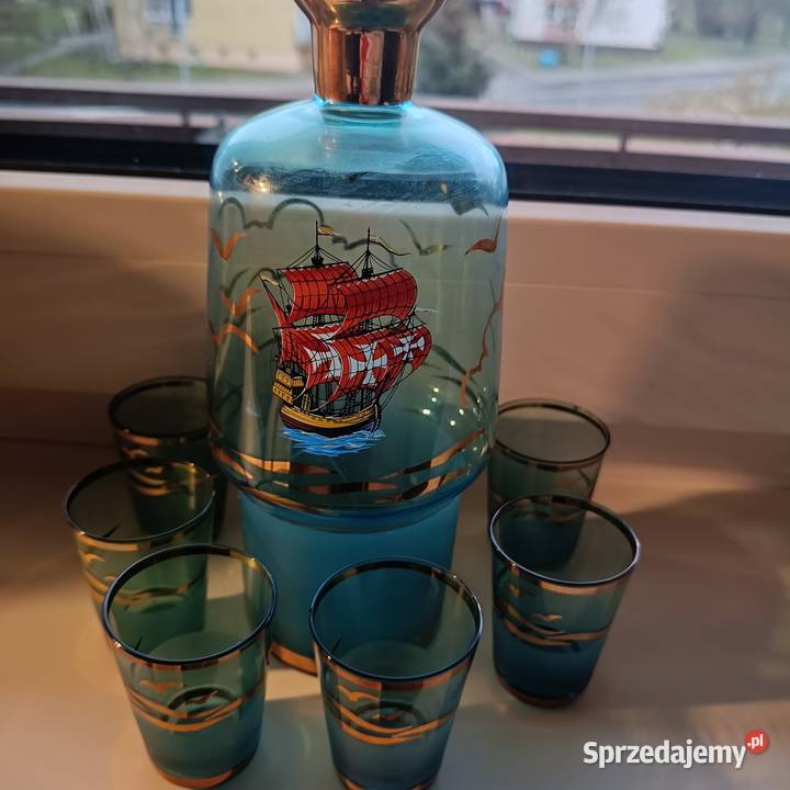 Karafka i kieliszki bohemia szkło manganowe Gryfino