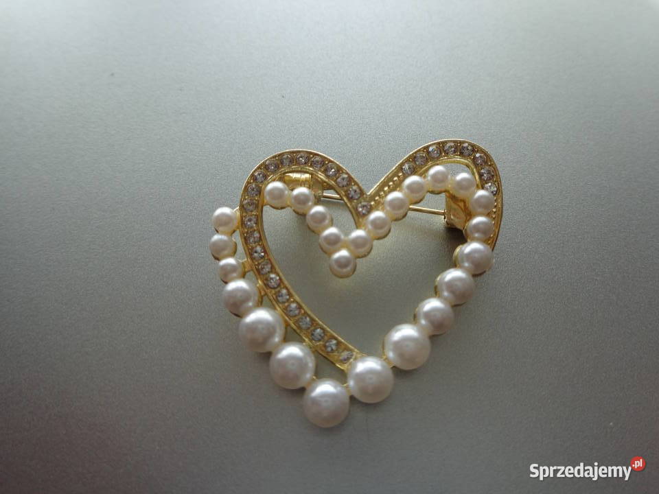 broszka nowa dwa serca kolor złota Poznań
