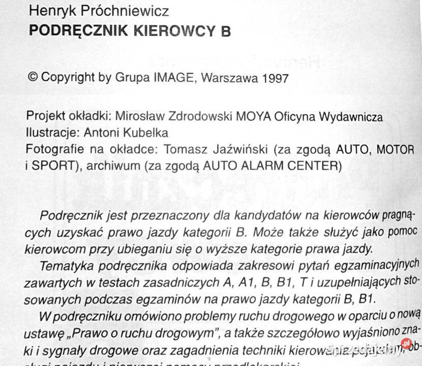 Podręcznik kierowcy B Henryk Próchniewicz Chełm sprzedam