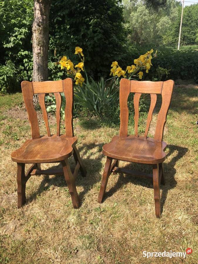 2 Krzesła rustykalne dębowe w stylu biesiadnym