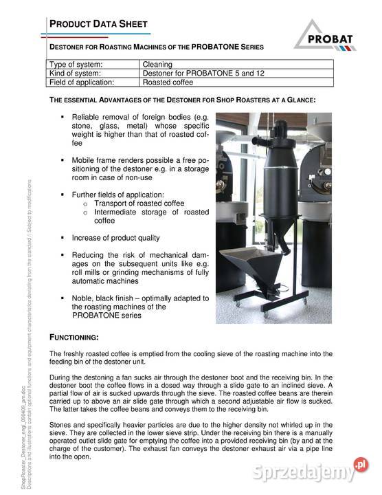Destoner Probat do kawy palonej Probatone 512
