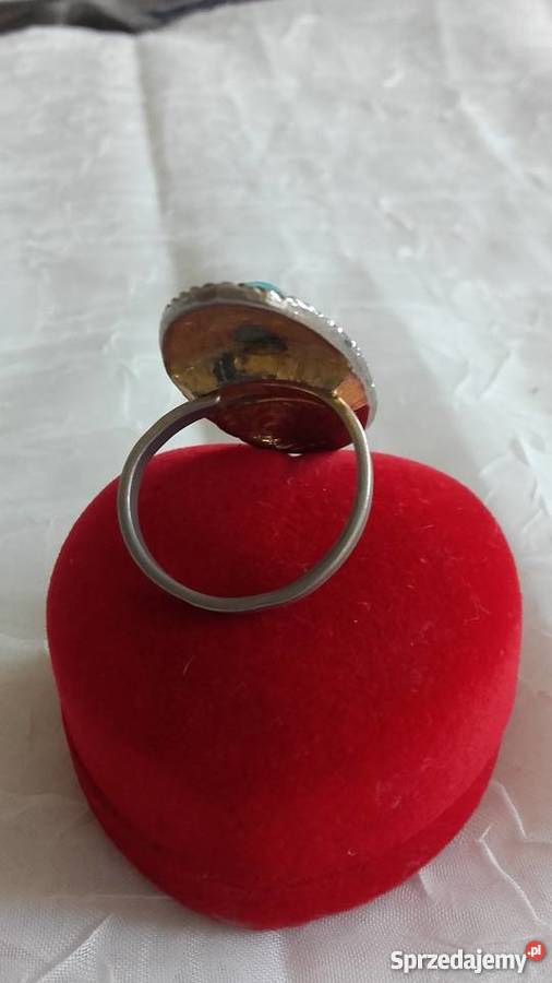 PIĘKNY KORONKOWY PIERŚCIONEK Z NATURALNYM wielkopolskie Piła